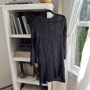 black knit crochet free people long sleeve dress
